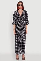 Womens Polka Dot Empire Waist Maxi Dress, Black, Size XL