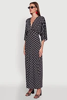 Womens Polka Dot Empire Waist Maxi Dress, Black, Size XL