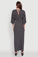 Womens Polka Dot Empire Waist Maxi Dress, Black, Size XL