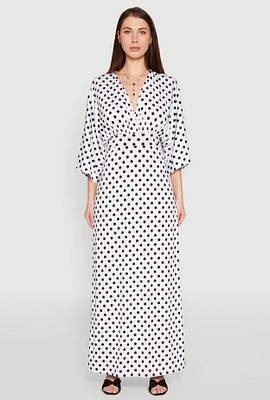 Womens Polka Dot Empire Waist Maxi Dress, White,