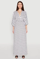 Womens Polka Dot Empire Waist Maxi Dress, White,
