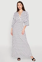 Womens Polka Dot Empire Waist Maxi Dress, White,