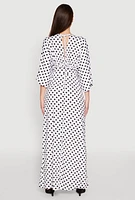 Womens Polka Dot Empire Waist Maxi Dress, White,