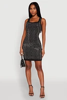 Womens Greek Key Rhinestone Mini Dress,