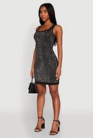 Womens Greek Key Rhinestone Mini Dress,