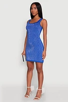 Womens Greek Key Rhinestone Mini Dress, Blue, Size S