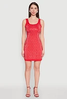 Womens Greek Key Rhinestone Mini Dress, Red, Size S