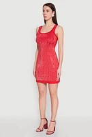 Womens Greek Key Rhinestone Mini Dress, Red, Size XL