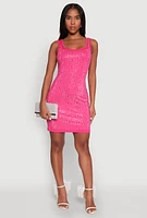 Womens Greek Key Rhinestone Mini Dress, Pink, Size S
