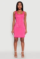 Womens Greek Key Rhinestone Mini Dress, Pink, Size S