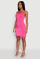 Womens Greek Key Rhinestone Mini Dress, Pink, Size S