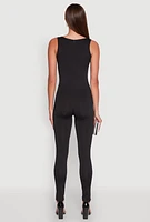 Womens Greek Key Rhinestone Catsuit, Black, Size S