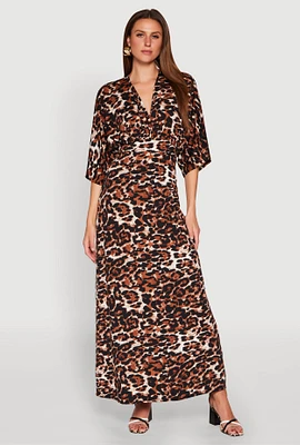Womens Jaguar Print Empire Waist Maxi Dress, Brown, Size L