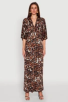 Womens Jaguar Print Empire Waist Maxi Dress, Brown, Size M