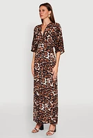 Womens Jaguar Print Empire Waist Maxi Dress, Brown, Size L