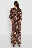 Womens Jaguar Print Empire Waist Maxi Dress, Brown, Size S