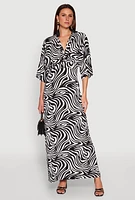 Womens Zebra Print Plunge Maxi Dress, Multi, Size L