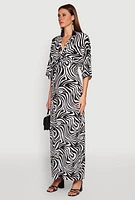 Womens Zebra Print Plunge Maxi Dress, Multi, Size S