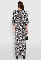 Womens Zebra Print Plunge Maxi Dress, Multi, Size L