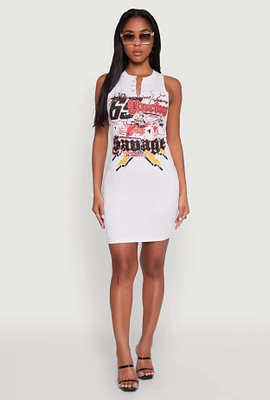 Womens Speed Racing Graphic Sleeveless Mini Dress, White, Size M