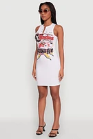Womens Speed Racing Graphic Sleeveless Mini Dress, White, Size M