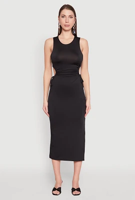 Womens Drawstring Side Cut Out Sleeveless Midi Dress,