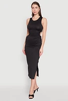 Womens Drawstring Side Cut Out Sleeveless Midi Dress,
