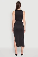 Womens Drawstring Side Cut Out Sleeveless Midi Dress,
