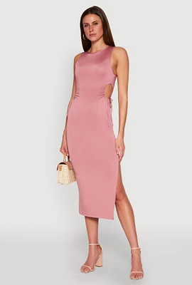 Womens Drawstring Side Cut Out Sleeveless Midi Dress,