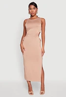 Womens Drawstring Side Cut Out Sleeveless Midi Dress,