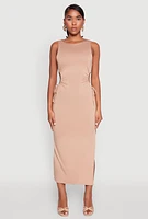 Womens Drawstring Side Cut Out Sleeveless Midi Dress,