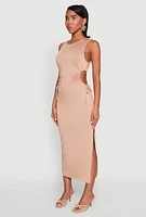 Womens Drawstring Side Cut Out Sleeveless Midi Dress,