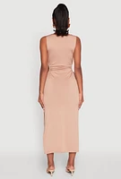 Womens Drawstring Side Cut Out Sleeveless Midi Dress,