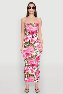 Womens Animal Floral Print Maxi Tube Dress, Multi, Size M