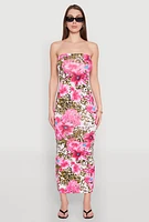 Womens Animal Floral Print Maxi Tube Dress, Multi, Size M