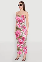 Womens Animal Floral Print Maxi Tube Dress, Multi, Size M