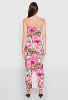 Womens Animal Floral Print Maxi Tube Dress, Multi, Size M