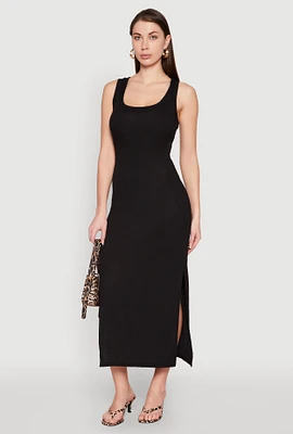 Womens Ribbed Knit Scoop Neck Maxi Tank Dress, M