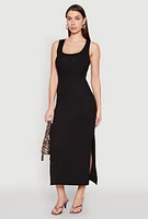 Womens Ribbed Knit Scoop Neck Maxi Tank Dress, M
