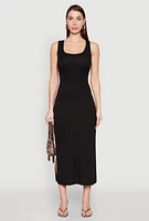 Womens Ribbed Knit Scoop Neck Maxi Tank Dress, M