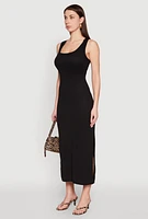 Womens Ribbed Knit Scoop Neck Maxi Tank Dress, M