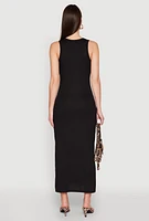 Womens Ribbed Knit Scoop Neck Maxi Tank Dress, M