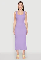 Womens Ribbed Knit Scoop Neck Maxi Tank Dress, Purple, Size L