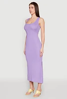 Womens Ribbed Knit Scoop Neck Maxi Tank Dress, Purple, Size L