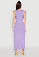 Womens Ribbed Knit Scoop Neck Maxi Tank Dress, Purple, Size L