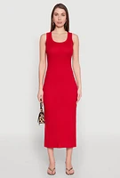 Womens Ribbed Knit Scoop Neck Maxi Tank Dress, Red, Size M