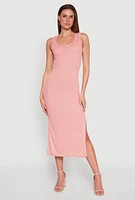 Womens Ribbed Knit Scoop Neck Maxi Tank Dress, Pink, Size L