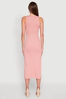 Womens Ribbed Knit Scoop Neck Maxi Tank Dress, Pink, Size L