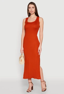 Womens Ribbed Knit Scoop Neck Maxi Tank Dress, S