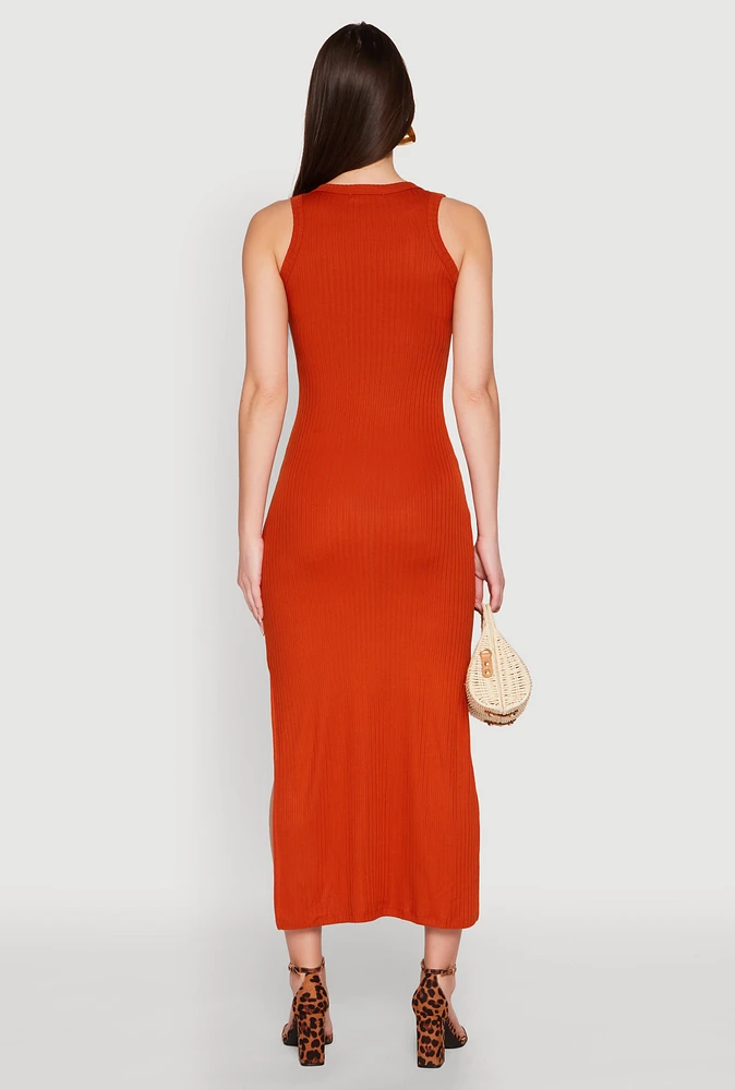 Womens Ribbed Knit Scoop Neck Maxi Tank Dress, S